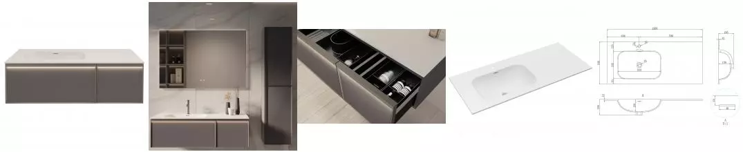Тумба с раковиной «Vincea» Элис 1200 подвесная левая серая матовая VMC-4EL120MG-L, раковина Vincea Элис 1200 VCB-4EL120MW-L белая матовая