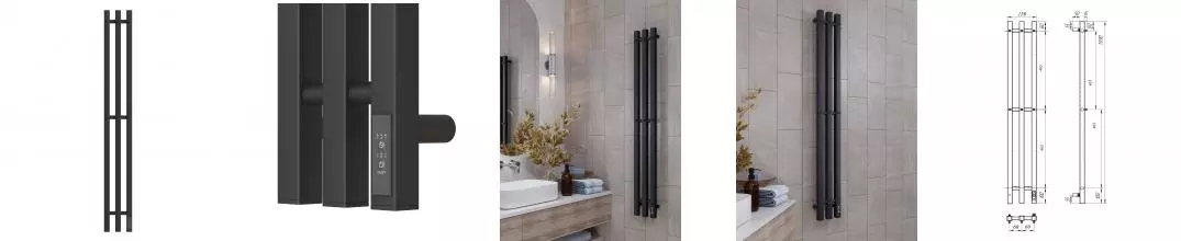 Полотенцесушитель электрический APEXTERMO Сириус SR10112BM 1100x120 с крючками, черный матовый