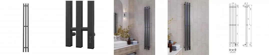 Полотенцесушитель электрический APEXTERMO Сириус SR10112GF 1100x120 с крючками, графит металлик