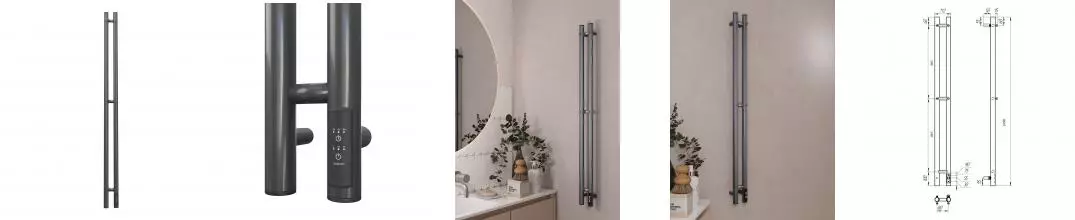 Полотенцесушитель электрический APEXTERMO Луна LN10111GF 1100x80 с крючками, графит металлик