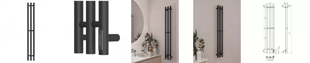 Полотенцесушитель электрический APEXTERMO Луна LN10112BM 1100x120 с крючками, черный матовый