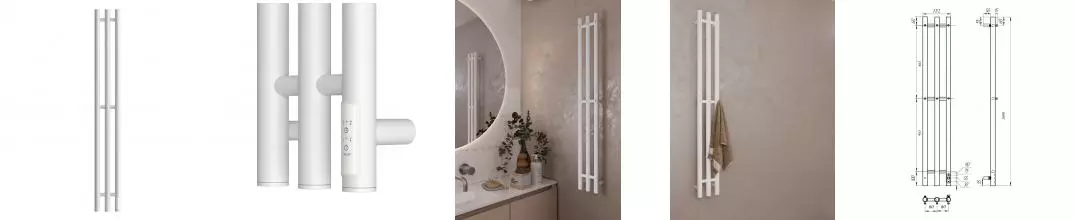 Полотенцесушитель электрический APEXTERMO Луна LN10112WM 1100x120 с крючками, белый матовый