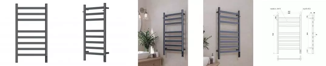Полотенцесушитель электрический APEXTERMO Сфера SF10184GF 800x400 с крючками, графит металлик