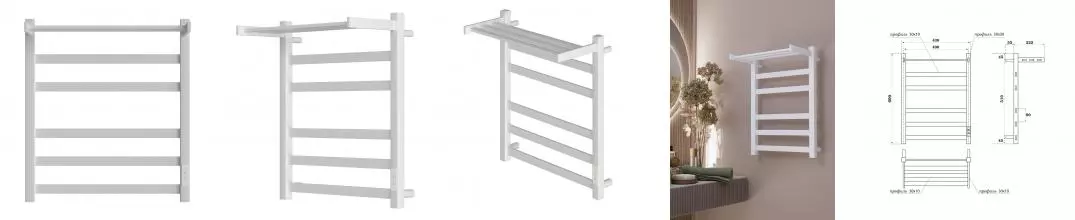 Полотенцесушитель электрический APEXTERMO Терра TR01164WM 600x400 с полкой, белый матовый