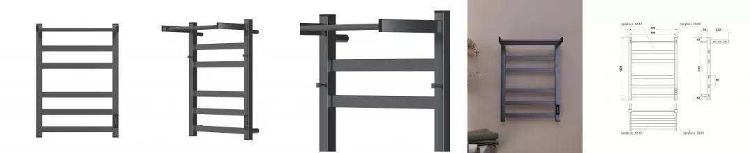 Полотенцесушитель электрический APEXTERMO Терра TR11164GF 600x400 с крючками и полкой, графит метал.