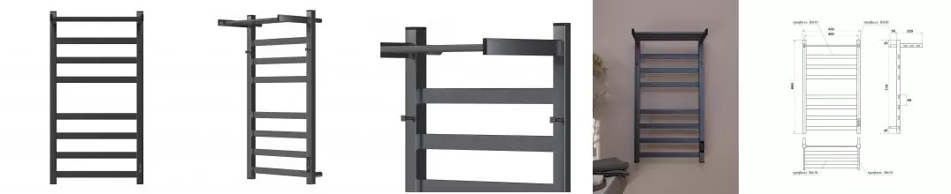 Полотенцесушитель электрический APEXTERMO Терра TR11184GF 800x400 с крючками и полкой, графит метал.