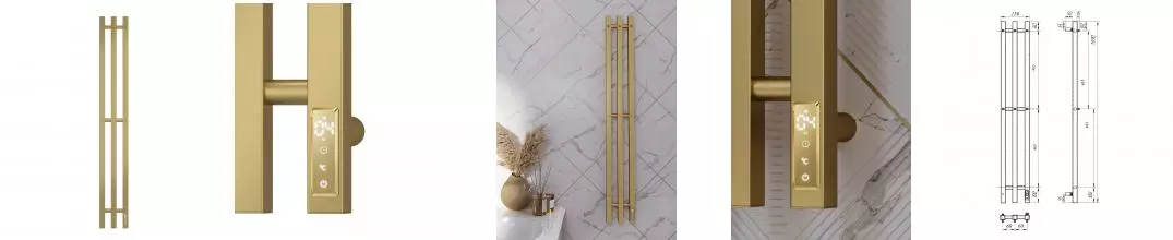 Полотенцесушитель электрический APEXTERMO Сириус SR10112GL 1100x120 с крючками, золотой матовый