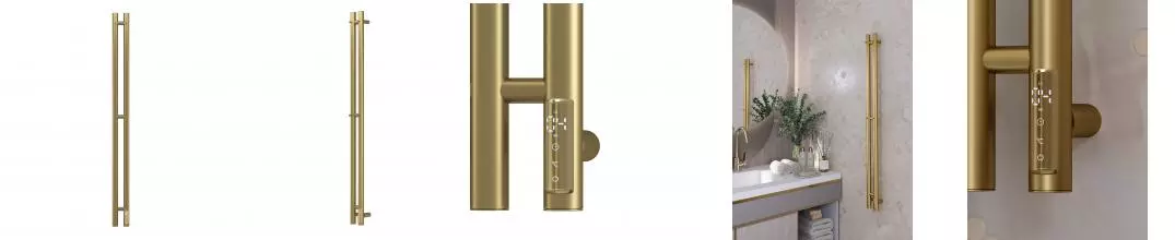 Полотенцесушитель электрический APEXTERMO Луна LN10111GL 1100x80 с крючками, золотой матовый
