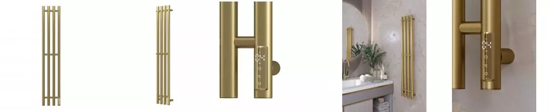 Полотенцесушитель электрический APEXTERMO Луна LN10113GL 1100x180 с крючками, золотой матовый