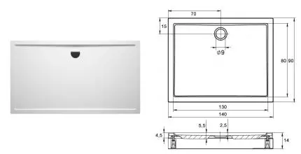 Душевой поддон «Riho» Davos 257 140/90 акриловый прямоугольный белый без сифона