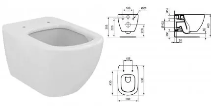 Подвесной унитаз безободковый «Ideal Standard» Tesi T007901 белый без сиденья