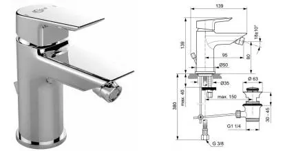 Смеситель для биде «Ideal Standard» Tesi A6579AA с донным клапаном хром