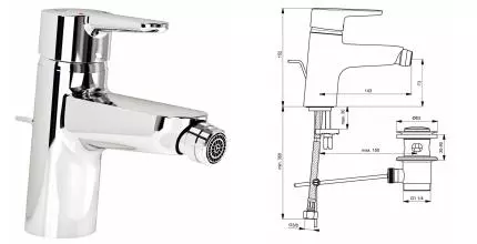 Смеситель для биде «Ideal Standard» Connect Blue B9920AA с донным клапаном хром