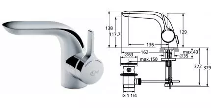 Смеситель для раковины «Ideal Standard» Melange A4260AA с донным клапаном хром