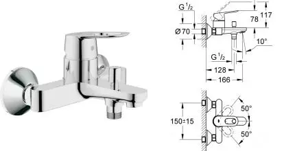 Смеситель для ванны Grohe BauLoop, хром (23341000) Смеситель для ванны Grohe BauLoop, хром (23341000)