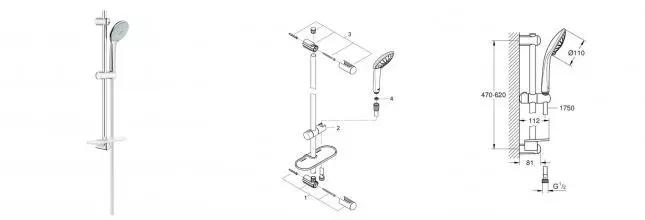 Euphoria Душевой гарнитур Massage 600 мм, полу-фиксированные крепления · Grohe