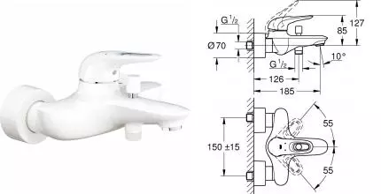 Смеситель для ванны Grohe Eurostyle Белая луна (33591LS3)