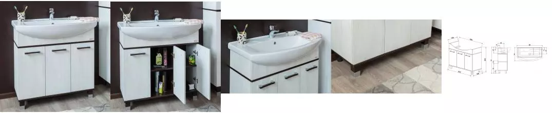 Тумба с раковиной «Sanflor» Толедо 85 (Элеганс 85) северное дерево светлое/венге