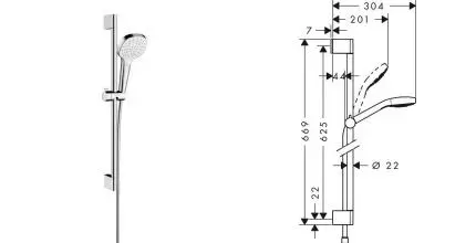 Душевой гарнитур «Hansgrohe» Croma Select E 26584400 1  режимная лейка хром/белый