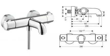 Смеситель для ванны «Hansgrohe» Ecostat 13241000 с термостатом хром