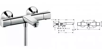 Смеситель для ванны «Hansgrohe» Ecostat 13123000 с термостатом хром