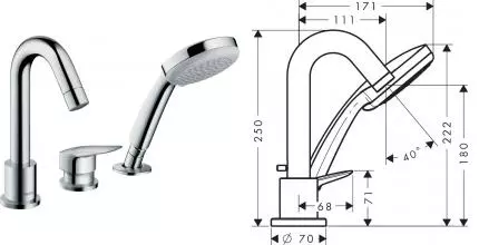 71313000 LOGIS | Смеситель для ванны набортный на 3отв с душем HANSGROHE · Logis, Hansgrohe, 71313000 71313000 LOGIS | Смеситель для ванны набортный на 3отв с душем HANSGROHE · Logis, Hansgrohe, 71313000