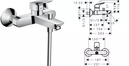 Смеситель для ванны «Hansgrohe» Logis 71400000 хром