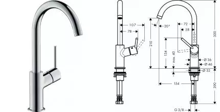 Смеситель для раковины «Hansgrohe» Talis S 32080000 с донным клапаном хром