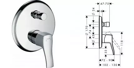 31485000 METRIS CLASSIC | Внешняя часть встр.смесителя для ванны хром HANSGROHE · Metris Classic, Hansgrohe, 31485000