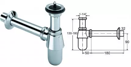 366681 5755 | Сифон для раковины хром с универс.выпуском и пробкой V2 VIEGA · Viega, 366681