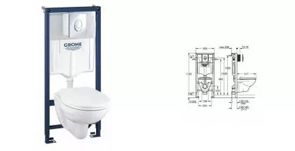 Комплект инсталляция с унитазом, крышкой и кнопкой смыва «Grohe» Solido Perfect 39192000 белый
