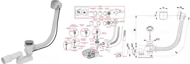 Сифон для ванны слив-перелив «AlcaPlast» A51CRM-60 перелив 60 см хром полуавтомат Сифон для ванны слив-перелив «AlcaPlast» A51CRM-60 перелив 60 см хром полуавтомат