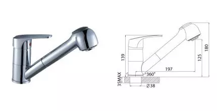 Смеситель для кухонной мойки «Rossinka» D40-25 с выдвижным изливом хром Смеситель для кухонной мойки «Rossinka» D40-25 с выдвижным изливом хром