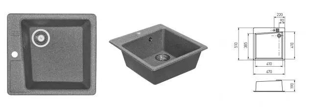 Мойка для кухни «Aquaton» Парма 47/51 искусственный камень серая