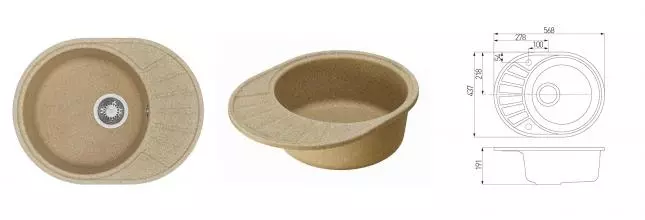 Мойка для кухни «Aquaton» Чезана 57/44 искусственный камень песочная универсальная Мойка для кухни «Aquaton» Чезана 57/44 искусственный камень песочная универсальная