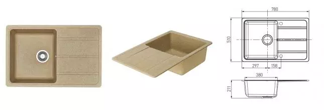 Мойка для кухни «Aquaton» Аманда 78/51 искусственный камень песочная универсальная Мойка для кухни «Aquaton» Аманда 78/51 искусственный камень песочная универсальная