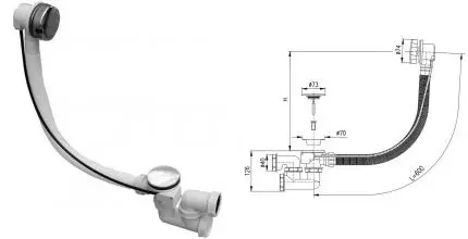 Сифон для ванны слив-перелив «Rav Slezak» MD0471 перелив 60 см хром полуавтомат