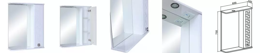 Зеркальный шкаф «Runo» Авила 60 с подсветкой белый правый