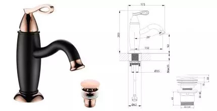 Смеситель для раковины «Lemark» Prime LM6106BRG с донным клапаном чёрный