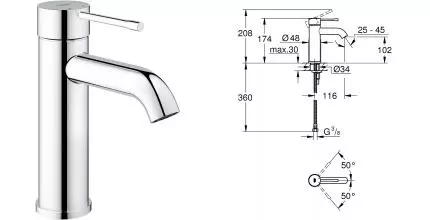 Смеситель для раковины «Grohe» Essence New 23590001 хром Смеситель для раковины «Grohe» Essence New 23590001 хром