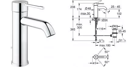 Смеситель для раковины «Grohe» Essence+ 23589001 с донным клапаном хром Смеситель для раковины «Grohe» Essence+ 23589001 с донным клапаном хром