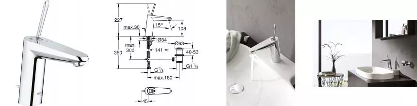 Смеситель для раковины «Grohe» Eurodisc Joy 23427000 с донным клапаном хром
