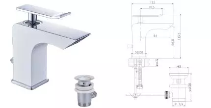 Смеситель для раковины «Lemark» Contest LM5806CW с донным клапаном хром/белый