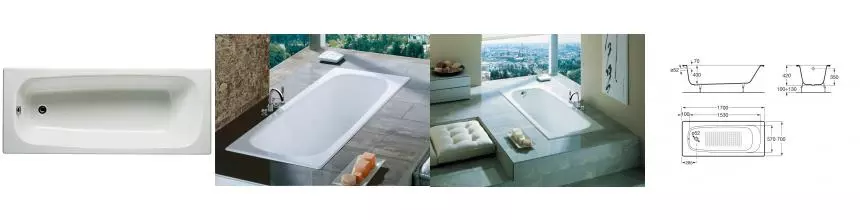 Ванна чугунная «Roca» Continental 170/70 с противоскользящим покрытием без опор без сифона белая Ванна чугунная «Roca» Continental 170/70 с противоскользящим покрытием без опор без сифона белая