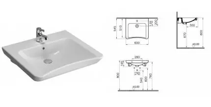 Раковина «Vitra» S20 60/55 5289B003-0001 фарфоровая белая