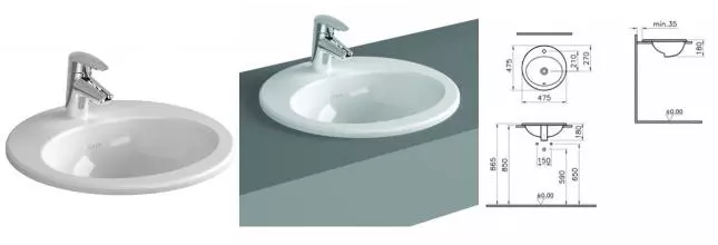 Раковина «Vitra» S20 48/48 5467B003-0001 фарфоровая белая Раковина «Vitra» S20 48/48 5467B003-0001 фарфоровая белая