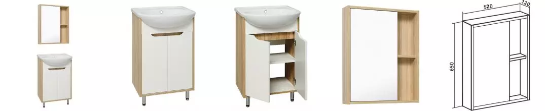 Мебель для ванной «Runo» Эко 50 белая/лиственница