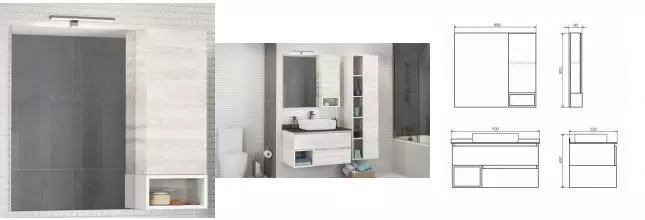 Зеркало с шкафчиком «Comforty» Прага 90 без света дуб белый правый Зеркало с шкафчиком «Comforty» Прага 90 без света дуб белый правый