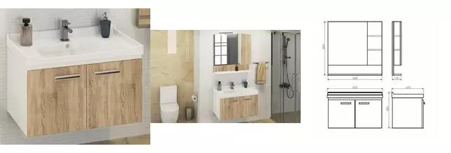 Тумба с раковиной «Comforty» Рига 80 (9335-80) подвесная дуб сонома