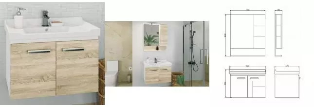 Тумба с раковиной «Comforty» Рига 70 (9335-70) подвесная дуб сонома Тумба с раковиной «Comforty» Рига 70 (9335-70) подвесная дуб сонома